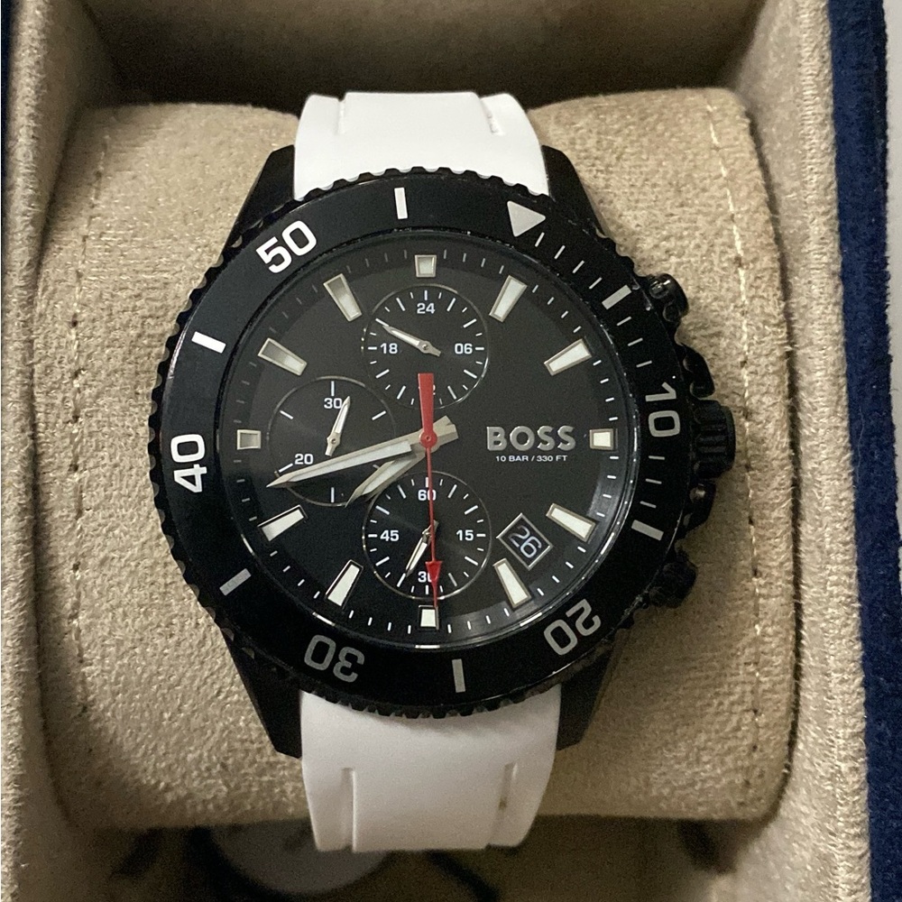 SILICONE-STRAP CHRONOGRAPH HUGO BOSS WATCH WITH BLACK DIAL